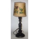 An Indian Laquered On Wood Table Lamp, Decorated with blue painted and gilded floral panels, with