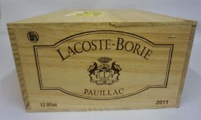 A Case of Twelve Bottles Of Lacoste-Borie 2011 Pauillac, box sealed