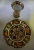 A Royal Crown Derby Imari Spill Vase, 10cm high, also with a similar Royal Crown Derby frilly rim