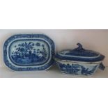 An 18th Century Chinese Blue & White Tureen On Stand, Qianlong period, Decorated with allover panels