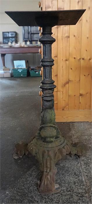 A Cast Iron Pub Table Base, Probably from a Manchester foundry, raised on shaped tripod feet, 68cm