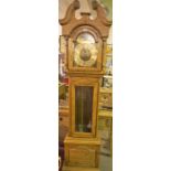 A Reproduction Oak Cased Longcase Clock, With a 10 inch Georgian style celestial dial with a chime/