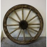 An Antique Wood & Metal Bound Cart Wheel, 81cm diameter