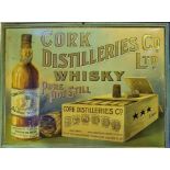 A Vintage Painted Tin Advertising Sign for Cork Whisky Distilleries, Painted in gold lettering