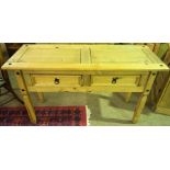 A Modern Stripped Wood Side Table, With two small drawers, 74cm high, 127cm wide, 49cm deep