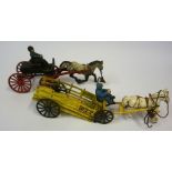 A Continental Model of a Painted Cast Iron Four Wheel Cart, with cast iron dapple grey horse and