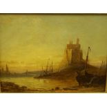 Attributed to Sam Bough RSA (1822-1878) "Lindisfarne Castle" Oil on Board, signed indistinctly