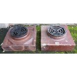 Two Salt Glazed Terracotta Garden Drains, with cast iron inserts, 10cm high, 30cm wide, (2)