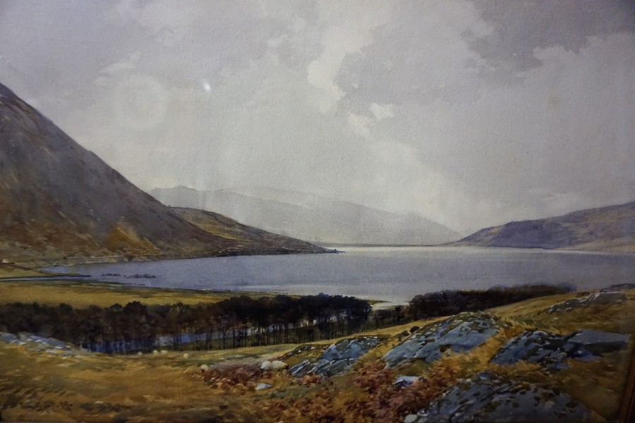 Tom Scott RSA (Scottish 1859-1927) "St Mary,s Loch From Below Henderland" Watercolour, signed and