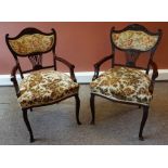 A Pair of Mahogany Open Parlour Armchairs, circa early 20th century, upholstered in later cream