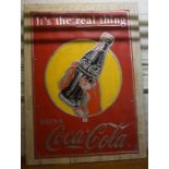 A Large Reproduction Painted Advertising Sign for Coca-Cola, On a wood backing, 110 x 82cm