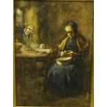 John Rennie McKenzie Houston RSW (1856-1932) "Old Woman Peeling Potatoes" Watercolour, signed to