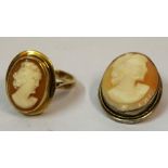 A 9ct Gold Cameo Ring, Stamped 375, overall weight 3.9 grams, also with a white metal mounted