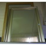 Three Modern Wall Mirrors, With silvered frames, also with another modern wall mirror, 80cm, 100cm