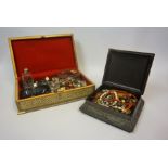 A Quantity of Costume Jewellery & Beads, Contained in a Anglo Indian sandalwood and mother of