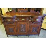 A Victorian Style Mahogany Sideboard, with a pediment above a shaped top, and three small drawers