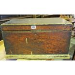 A Victorian Pine Tool Box, In the form of a blanket chest, 30cm high, 53cm wide, 30cm deep