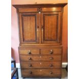 A George III Oak Linen Press on Chest, circa late 18th/early 19th century, the top section having