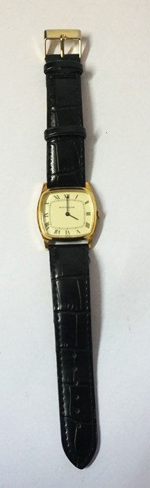 A Wittnnauer Swiss Made Cushion Shape Wristwatch, With a gold plated bezel, Roman numerals to