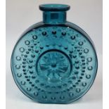 A Wheel Shaped Blue Glass Textured Vase, Designed by Erich Jachmann for WMF Germany, Decorated