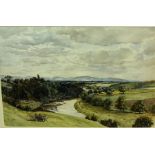 Tom Scott RSA RSW, (Scottish 1854-1927) "Figures on Bench Overlooking the Tweed " Watercolour,