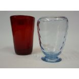 A Whitefriars Ruby Coloured Swag Tumbler Vase, 15cm high, also with a Whitefriars Sapphire Blue