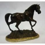 A Cast Bronze Figure of a Horse, signed indistinctly to moulded base, 33cm high