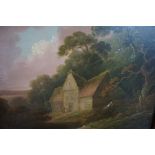 British School 19th Century "Cottage Landscape Scenes" Oil on Board, A pair, unsigned, 17 x 22.