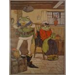 "Frog He Would a Wooing Go" Satirical Print, 24 x 8cm, framed