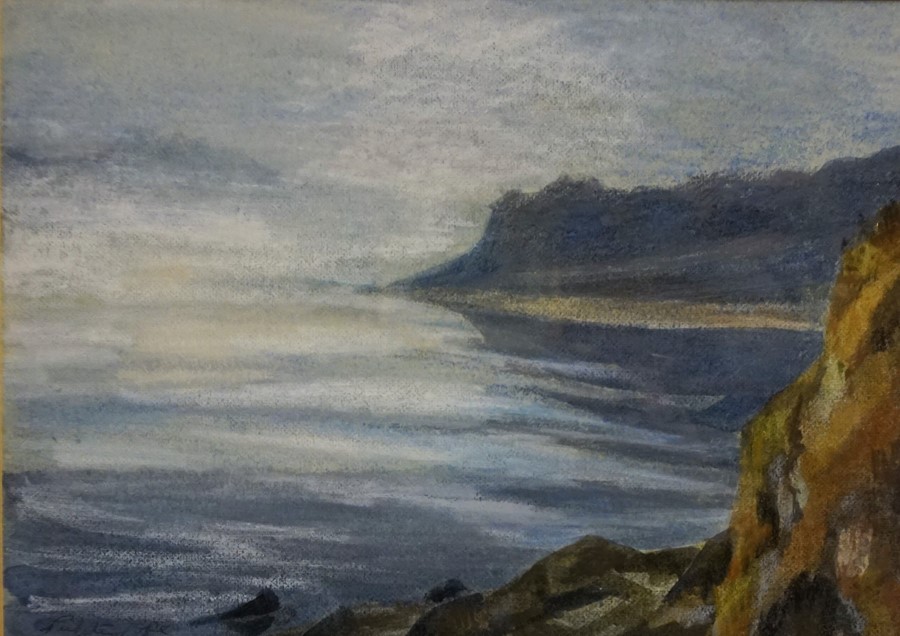 Perpetua Pope RSW (Scottish 1916-2013) "Mist on Islay" Watercolour, signed lower left, 17 x 24cm,