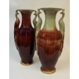 A Pair of Large Chinese Style Flambe Glazed Pottery Vases, 51cm high, (2)