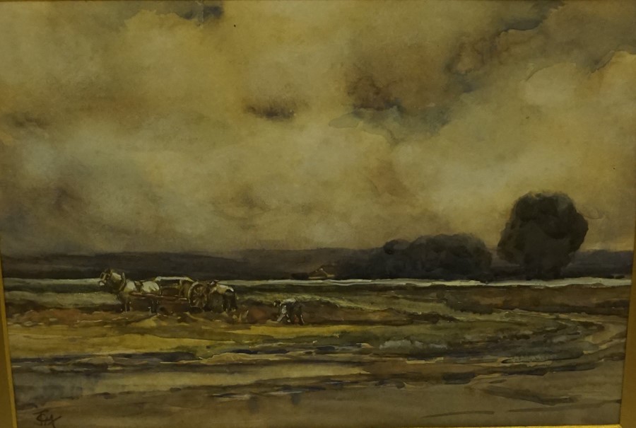 John Campbell Mitchell RSA (British 1865-1922) "Farming Scene with Figure & Horse", Watercolour,