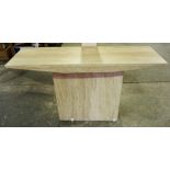A Modern Travertine Console Table, with a rectangular top raised on a square base, 73cm high,