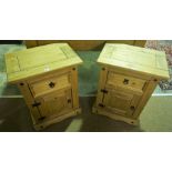 A Pair of Modern Stripped Wood Bedside Cabinets, With a drawer above a panelled door, 68cm high,