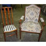 A Victorian Style Mahogany Open Armchair, Decorated with carved Gillows style roundels,