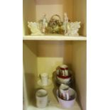 A Quantity of Porcelain & Tea China, to include a Continental basket, with winged putti and
