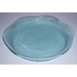 A Large Art Glass Pale "Eau-De-Nil" Mottled Dish, Of circular form with a frilly rim, 39cm diameter