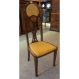 An Arts & Crafts Glasgow Style Mahogany High Back Chair, Decorated with inlaid floral panels,
