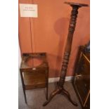 A Victorian Mahogany Torchere, With a ring turned column, raised on tripod legs, 144cm high, also