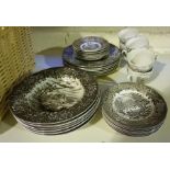 A Small Quantity of Ironstone and Similar Sepia Brown and White Pottery Table Wares, To include