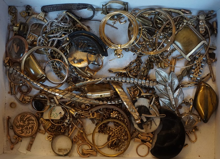 A Mixed Lot of Yellow Metal and Assorted Scrap Jewellery, To include watch straps, rings, T-bar etc