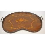 A Georgian Style Mahogany Inlaid Kidney Shaped Serving Tray, Decorated with inlaid swag panels and