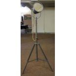 A Retro Floor Standing Mirror, converted from a Naval lamp, raised on a painted metal telescopic