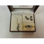 A Suite of Modern Silver Jewellery, comprising of necklace with pendant, ring and pair of