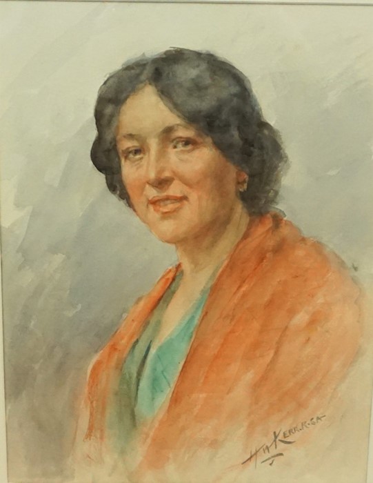 Henry Wright Kerr RSA, RSW (Scottish 1857-1936) "Female Portrait" Watercolour, signed lower right, - Image 2 of 2