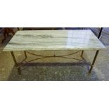 A Solid Brass Framed Coffee Table, with an Italian mottled grey marble top, 45cm high, 107cm wide