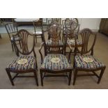 A Set of Five Mahogany Hepplewhite Style Dining Chairs, circa early 20th century, with one carver,