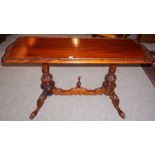 A Victorian Style Stained Hardwood Sofa Table, With rectangular top raised on turned columns and
