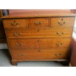 A George III Oak Chest of Drawers, with three small drawers above three long drawers, raised on