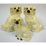 A Pair of Staffordshire Pottery Wally Dugs, with amber glass eyes, drilled to reverse, 25cm high,